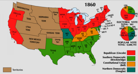 Map of the Electoral College results for the 1860 Presidential Election