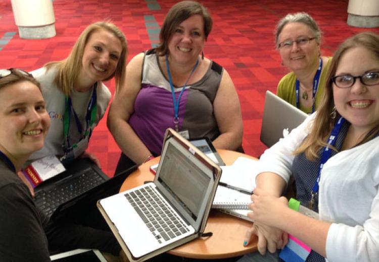 Sarah Winchester, right, and colleagues at ISTE
