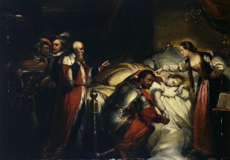 Painting of Othello weeping over Desdemona's body. Oil on canvas, ca. 1857.