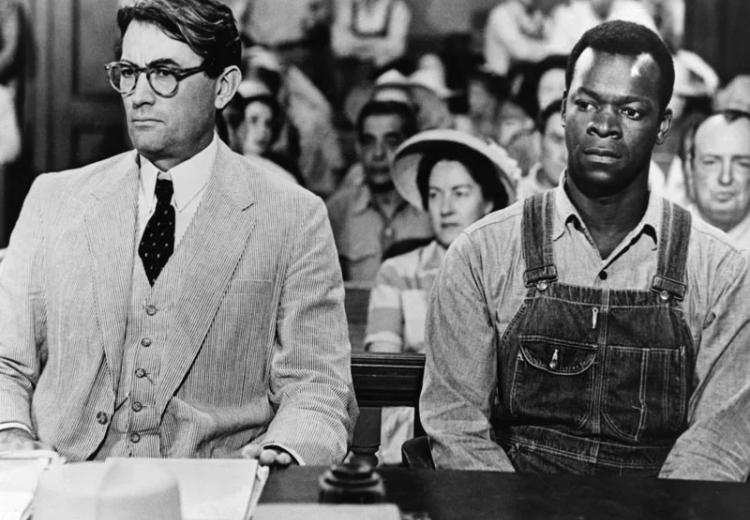 Promotional still from the film To Kill a Mockingbird (1962) with Gregory Peck and Brock Peters.