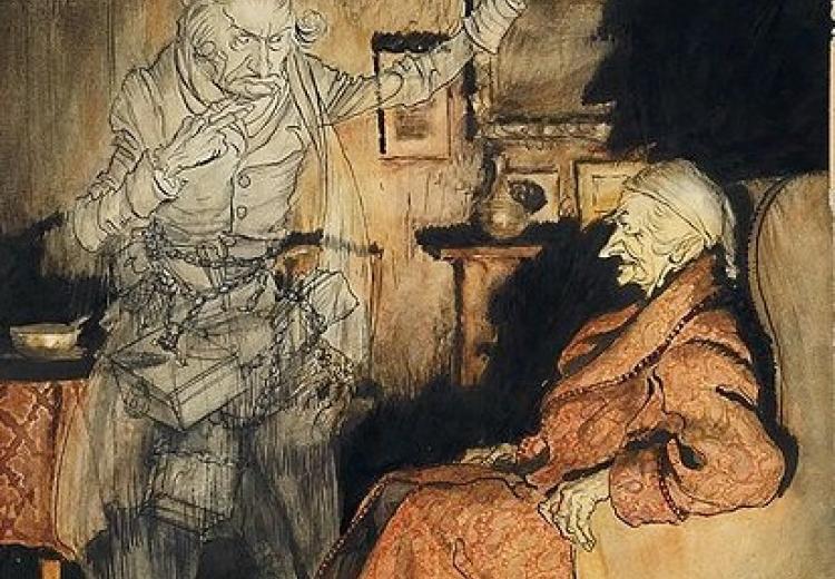 Scrooge and the Ghost of Marley by Arthur Rackham (1915).