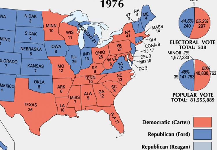 Electoral College Map for US Presidents Election, 1976.