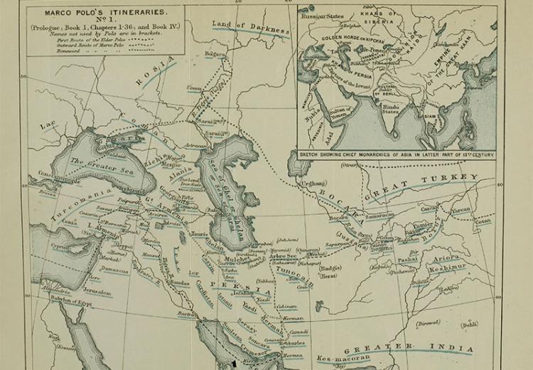 A map of Marco Polo's travels in the East.