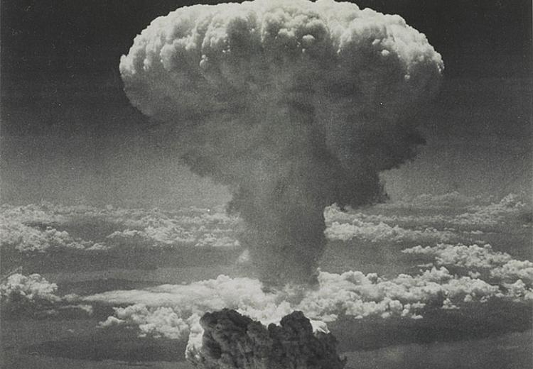 The dropping of an atomic bomb on the Japanese city of Nagasaki
