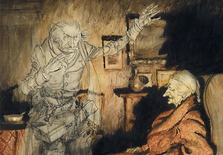Scrooge and the Ghost of Marley by Arthur Rackham.