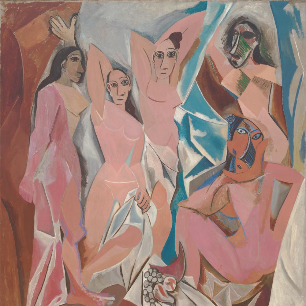 Pablo Picasso's painting, Les Demoiselles d'Avignon, which shows several women in abstract shapes.