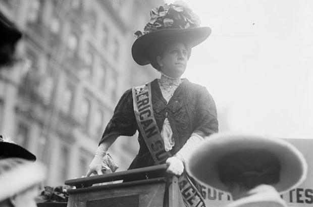 Suffragette Mrs. Sophia Loebinger speaking before City Hall, New York