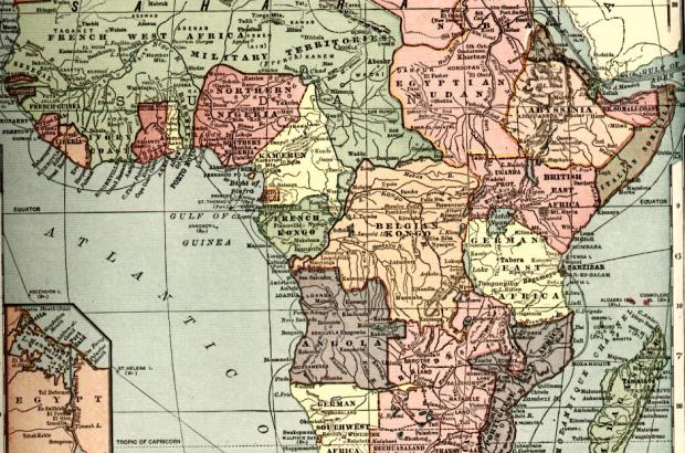 Map of Africa from the 1910s, each country is represented by a different color