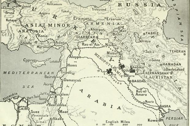 Map showing the Middle East in 1918