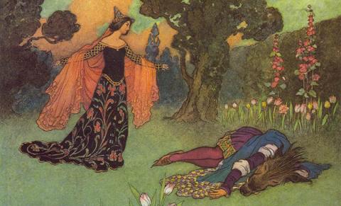 An illustrátion by Warwick Goble for Beauty and the Beast, 1913
