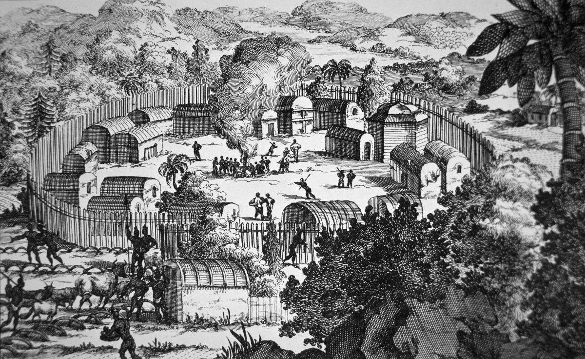 Engraving detail of&nbsp;Village of the Susquehanna People