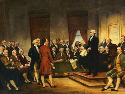 Washington at Constitutional Convention of 1787, signing of U.S. Constitution.