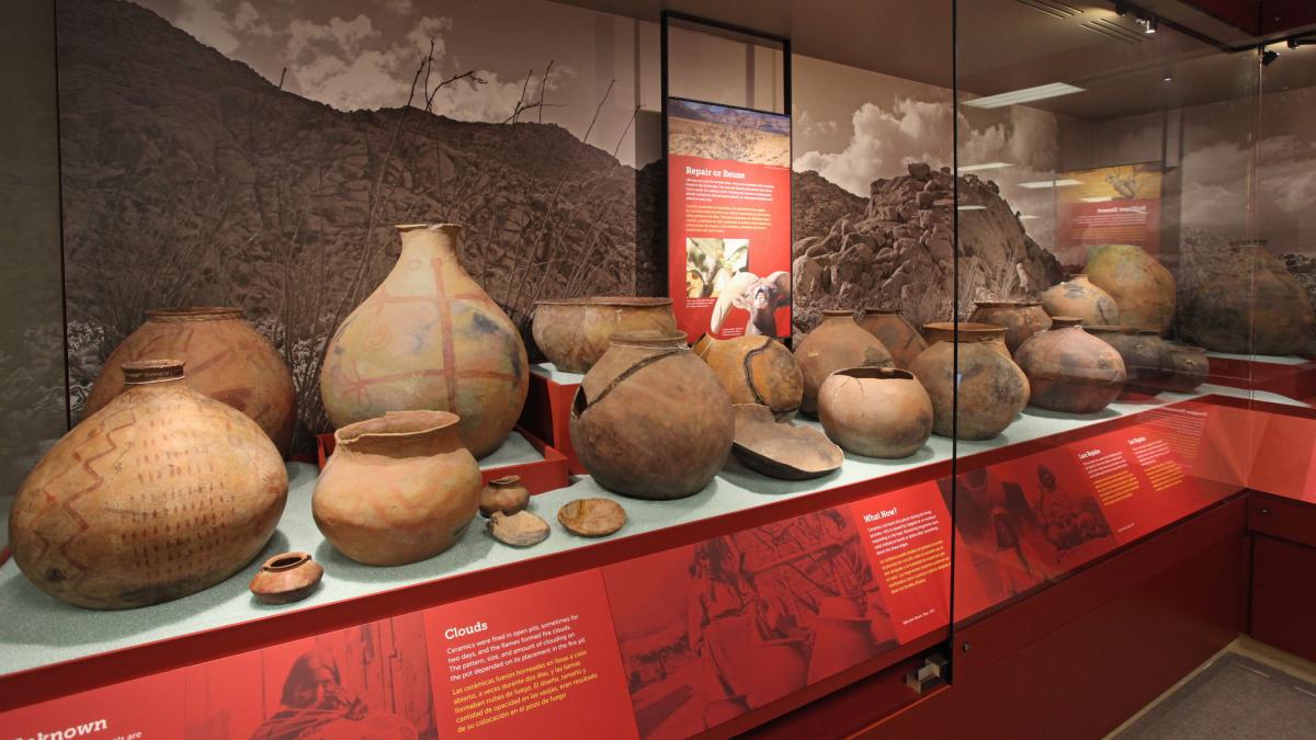 Ceramic vessels on display.&nbsp;Photograph courtesy of the Imperial Valley Desert Museum.&nbsp;