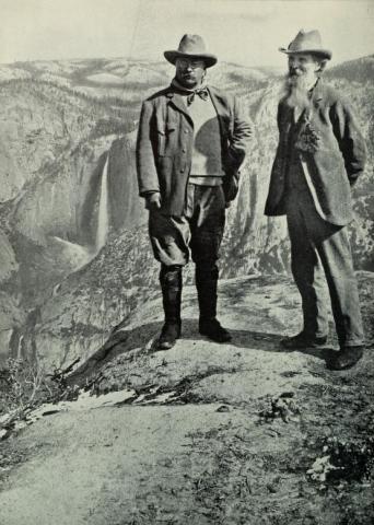 Theodore Roosevelt (left) with John Muir (right) at Yosemite National Park in 1908.
