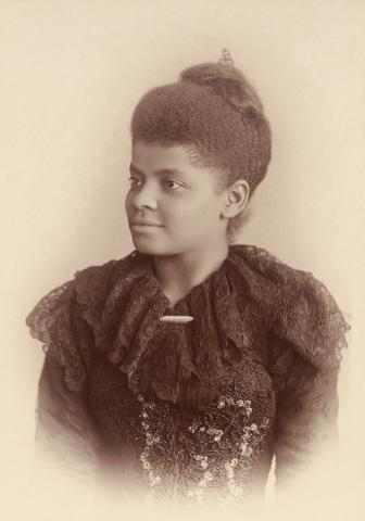 An upper body photograph of Ida B. Wells Barnett from c. 1893