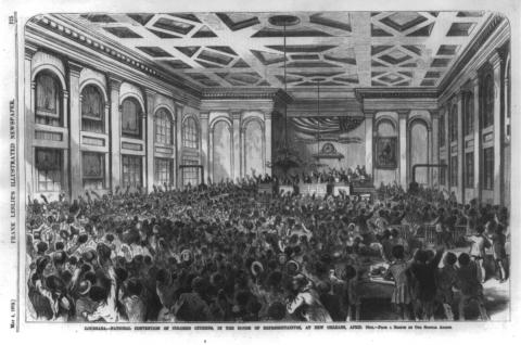 Black and white engraving of large, crowded hall at the National Convention of Colored Citizens