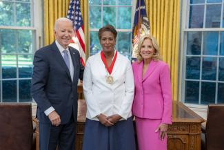 President Biden and Dr. Jill Biden with Dawn Porter, National Humanities Medalist