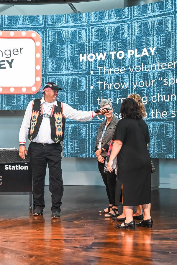 Thanks to First Americans Museum staff and volunteers, attendees experience guided gallery tours, Indigenous performances by the First Americans Museum singers and the&nbsp;Oklahoma Fancy Dancers, educational activities led by Ace Greenwood (Chickasaw Nation/Cherokee) (pictured here), and Indigenous menus prepared by Chef Loretta Barrett Oden (Potawatomi). 