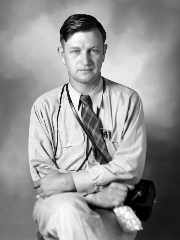 black and white portrait of Russell Lee