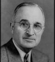 Black and white photograph of President Harry Truman