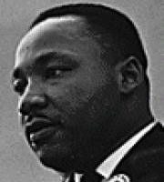headshot of MLK Jr, taken from a low viewpoint