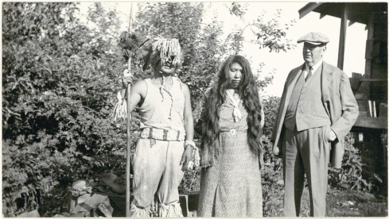 Two Saanich people with George Heye.