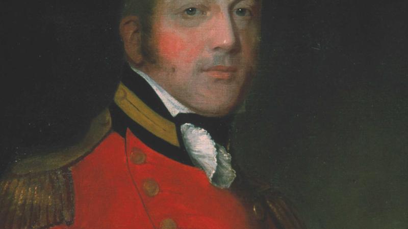 Painting of Thomas Pearson wearing a red military coat.