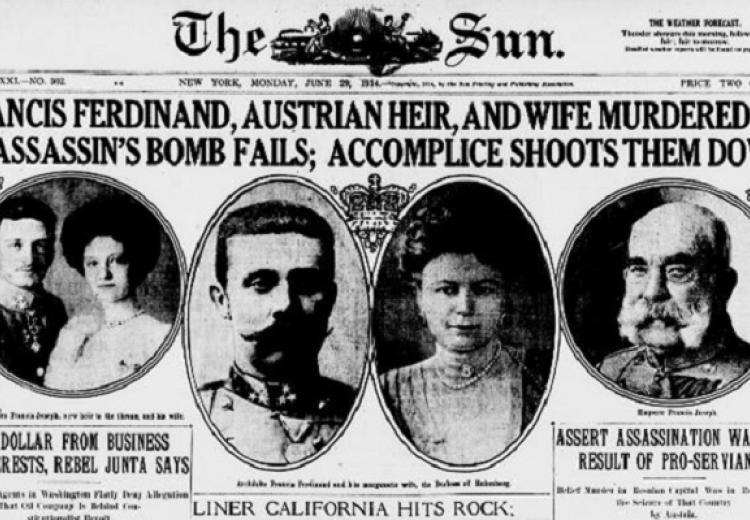 Newspaper image announcing assassination of Archduke Ferdinand