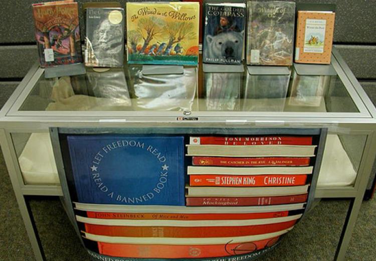 Display table with banned books