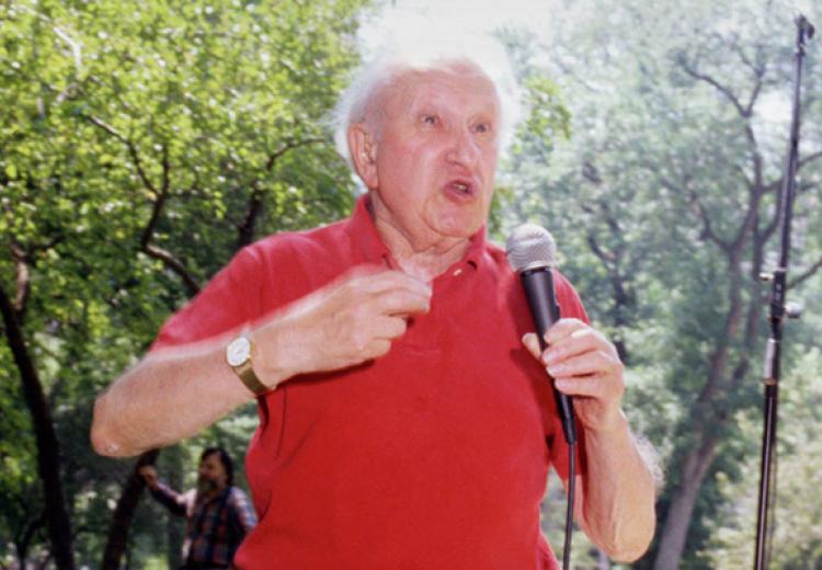 Photograph of Studs Terkel during one of the Bughouse Square Debates of the past
