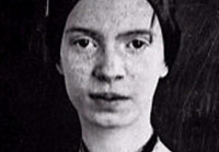 Emily Dickinson, black and white dress with a high collar