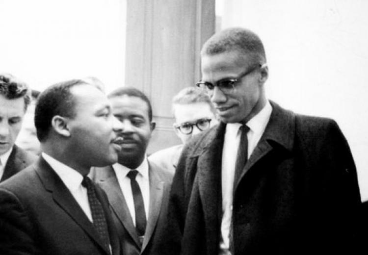 Martin Luther King and Malcolm X waiting for press conference, March 26, 1964.