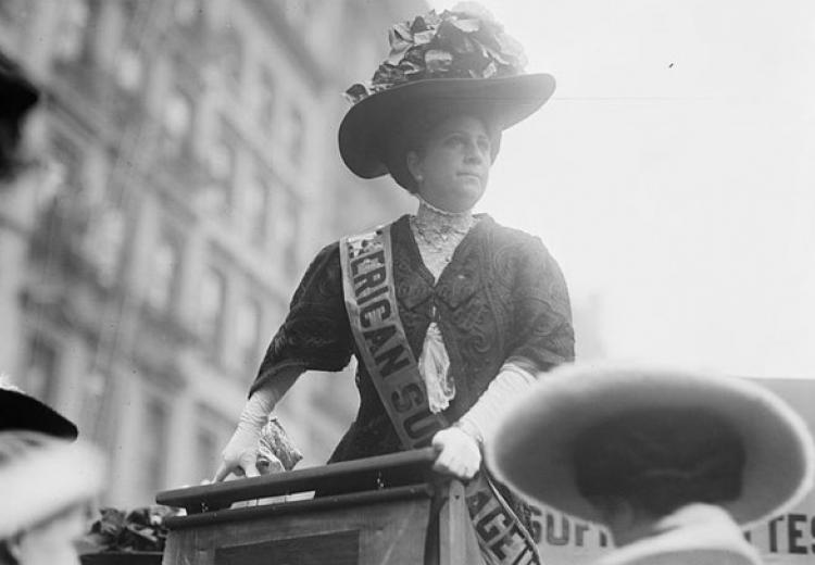 Suffragette Mrs. Sophia Loebinger speaking before City Hall, New York