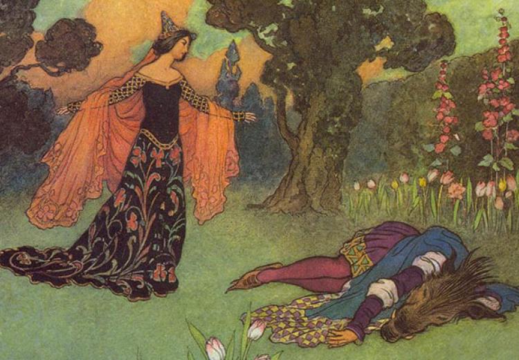 An illustrátion by Warwick Goble for Beauty and the Beast, 1913