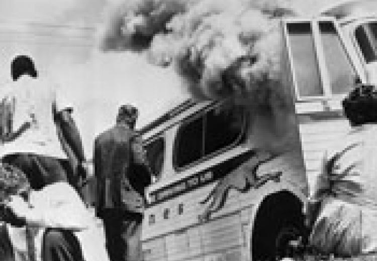 A freedom riders bus is set on fire