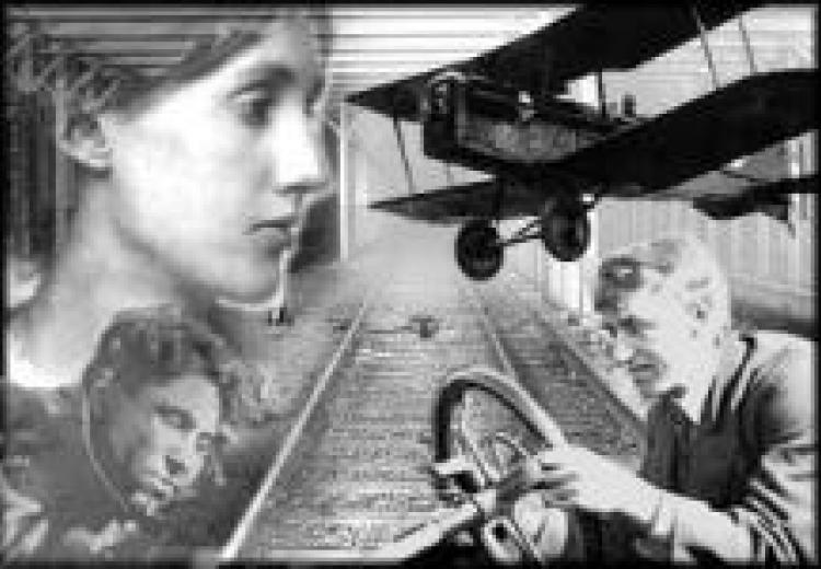Montage: Planes, (subway) trains, automobiles and World War I and Virgnia Wolfe