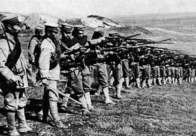 Japanese troops at the siege of Tsingdao, Shandong Province, China, 1915