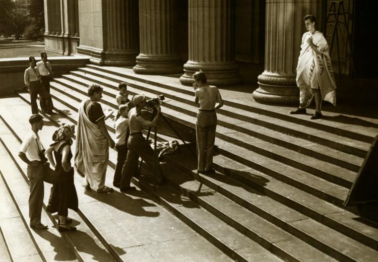 A production scene from the 1950 Hollywood film Julius Caesar starring Charlton Heston.
