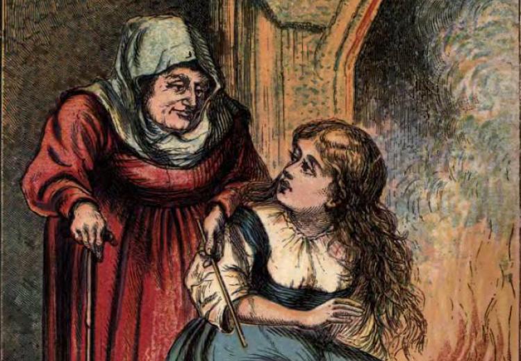 Cinderella and her Fairy Godmother, 1865 illustration.