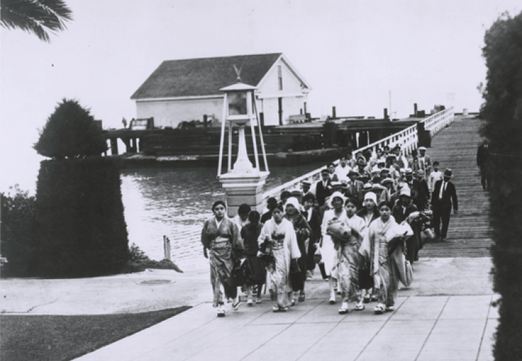 Photograph of Immigrants Arriving at the Immigration Station on Angel Island