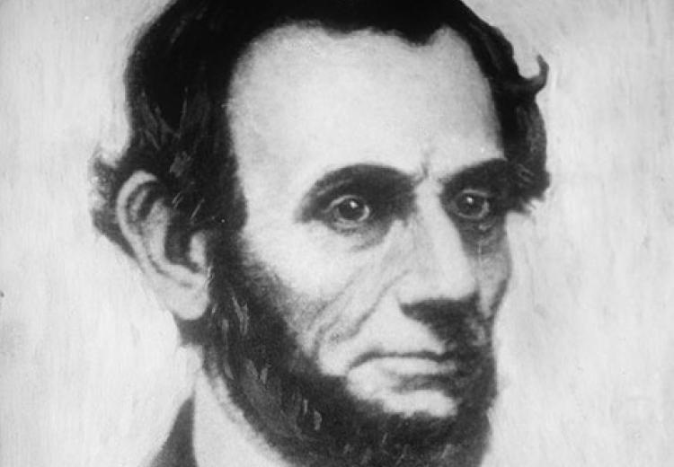 Abraham Lincoln, head-and-shoulders portrait, facing front.