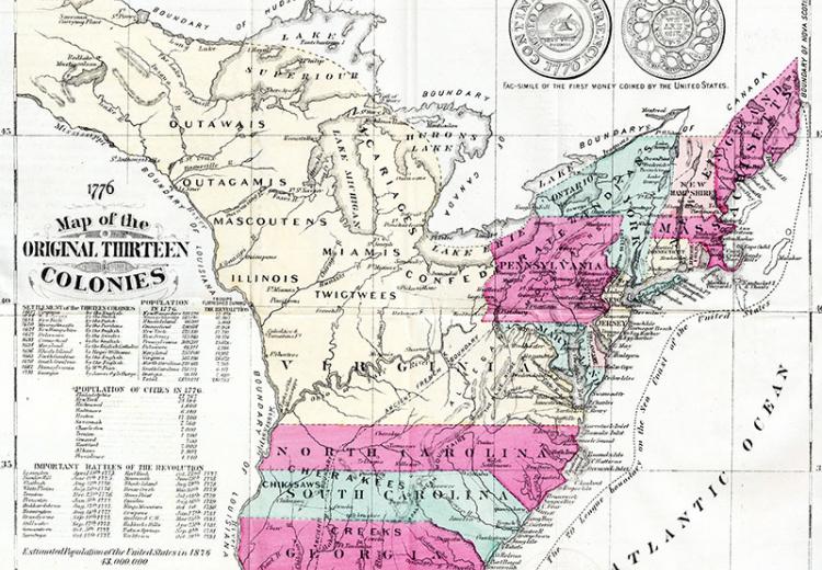 13 colonies physical features map