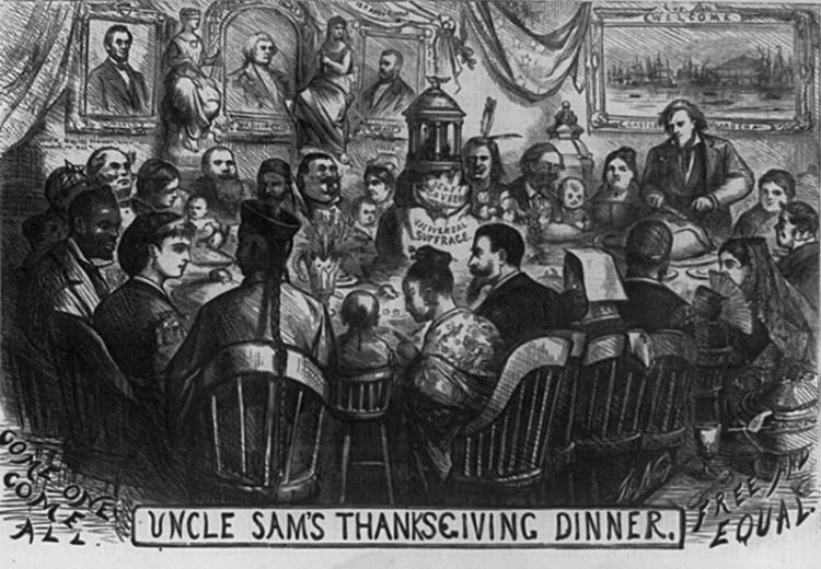 “Uncle Sam’s Thanksgiving Dinner,” by Thomas Nast, Harper’s Weekly (20 November 1869)