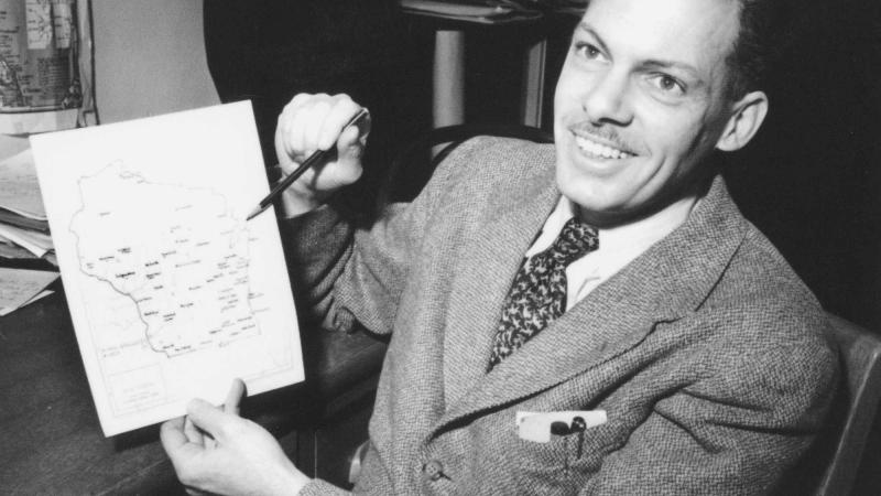 Frederic G. Cassidy with Wisconsin map