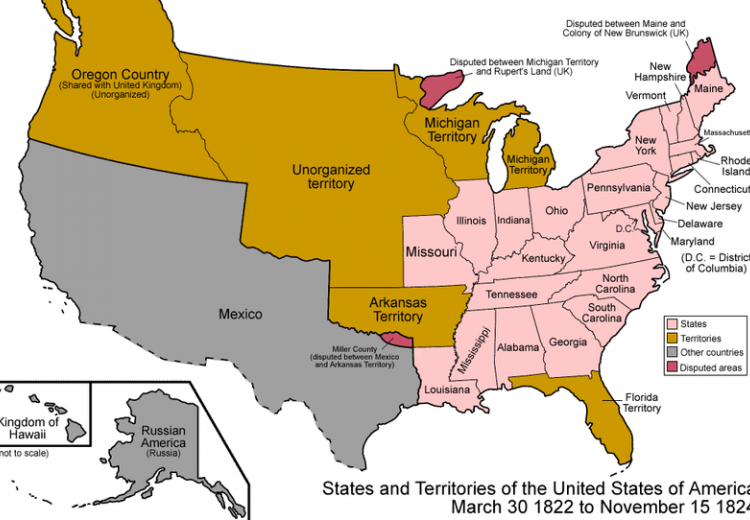 Map of the states and territories of the United States from 1822 to 1824.