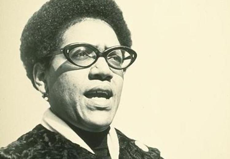 Black and white photograph of Audre Lorde