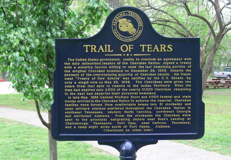 Color photograph of Trail of Tears marker