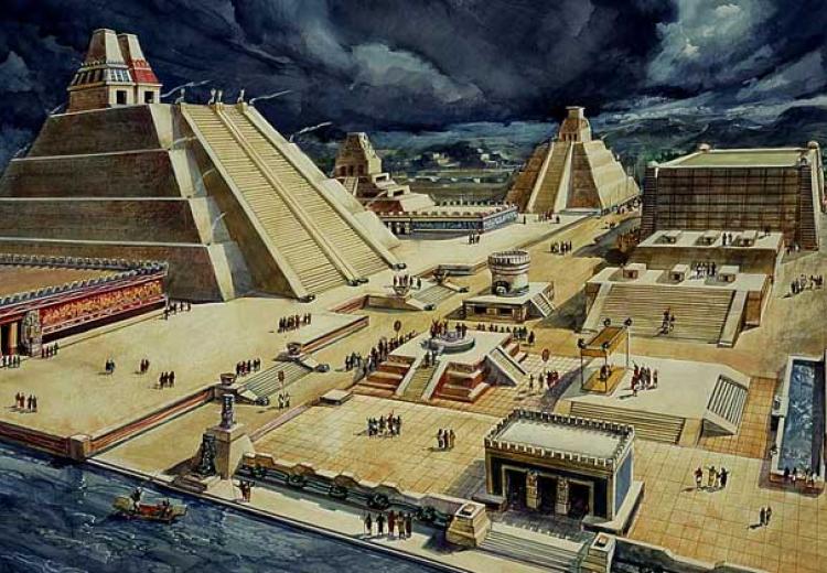 Artistic rendering of Tenochtitlan, Mexico.