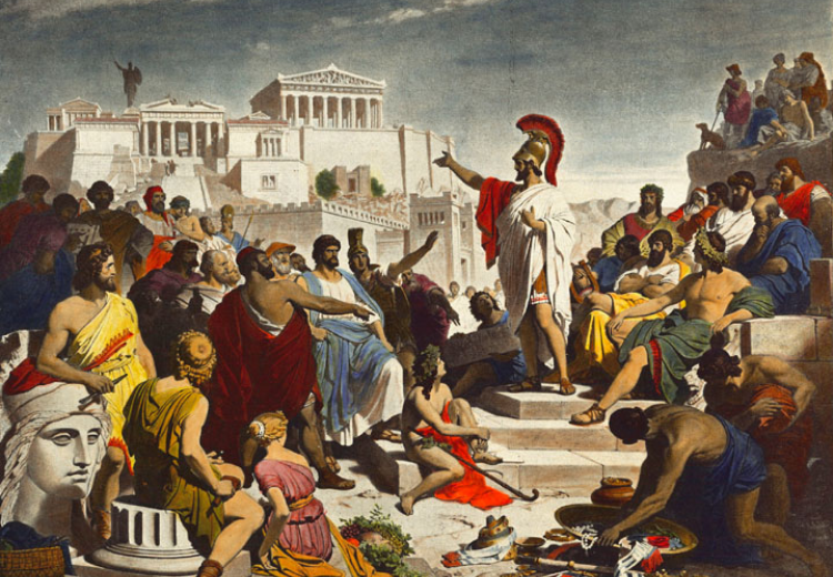 Nineteenth-century painting by Philipp Foltz depicting the Athenian politician Pericles delivering his famous funeral oration in front of the Assembly.