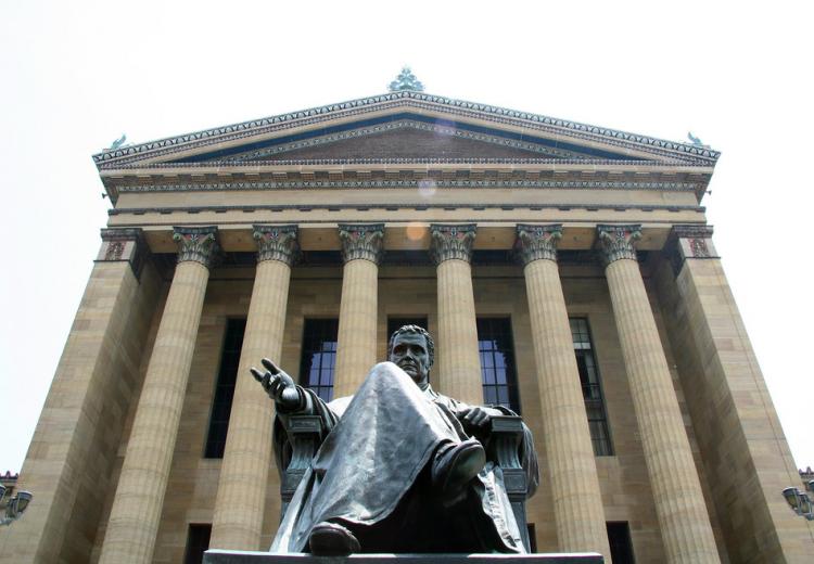 Statue of Chief Justice John Marshall outside the West entrance of the Philadelphia Museum of Art.